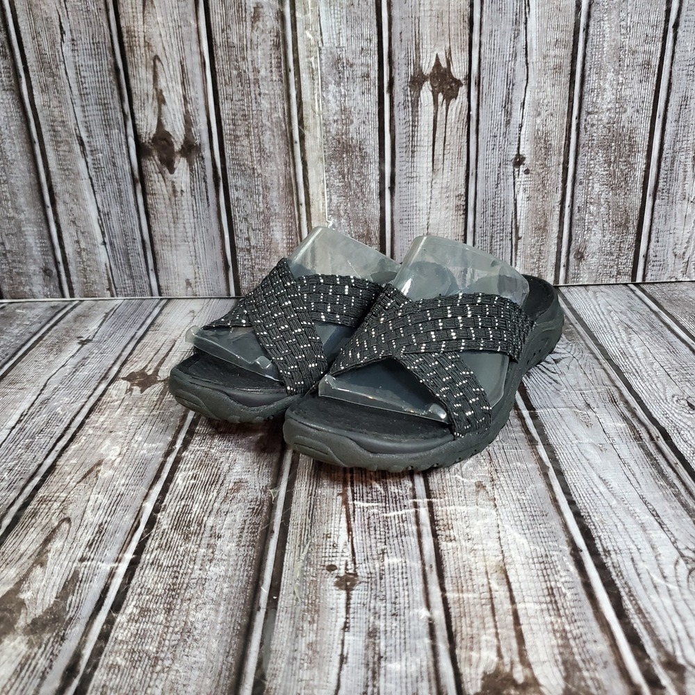 Skechers Women's Outdoor Lifestyle Memory Foam Sandals Black Silver Size 7